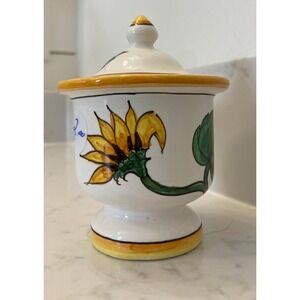 Vintage ceramic Trinket Vessel with‎ lid, Handpainted Florals, made in Romania